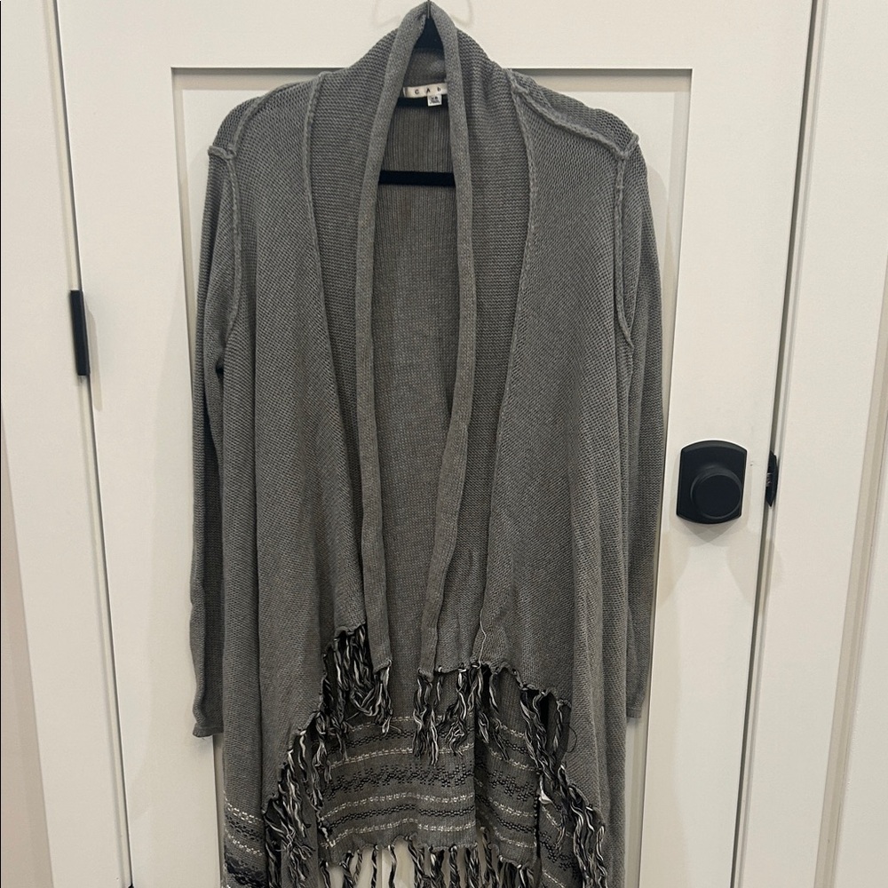 CAbi | Gray Open Front Cardigan with Fringe
